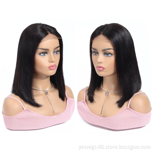 Women Lace Frontal 13*4 Wig For Beginners 1b Peruvian Natural Color Hair Remy Short Bob Cut Wholesale Peruvian Kinky Curly Wig